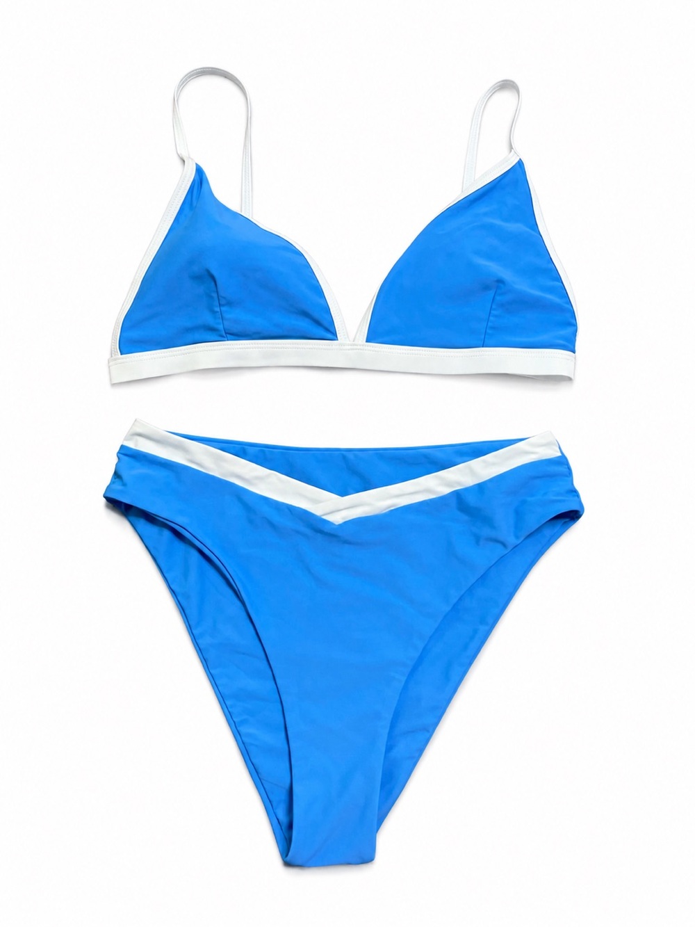 Blue Contrast-Trim Bikini Set - Women Swim